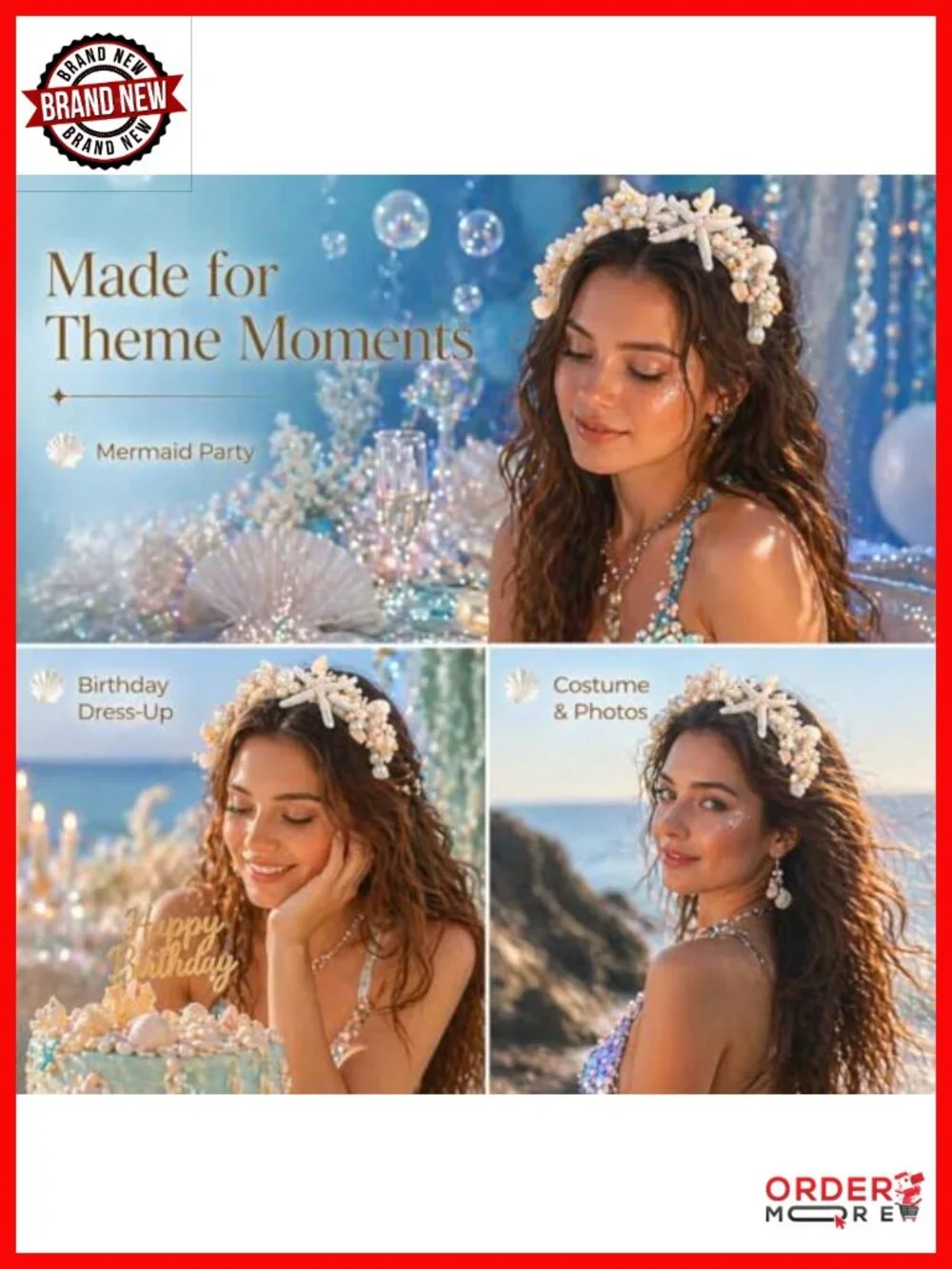 Mermaid Headband Starfish Seashell Crown Coastal Bridal Beach Hair Accessory